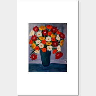 mixed carnations flowers in a turquoise vase Posters and Art